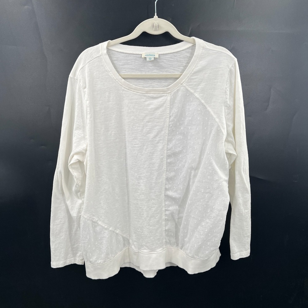 Sundance White Long Sleeve Crew Neck Top lagenlook boho coastal grandma XXL - Picture 1 of 8